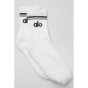 Alo Yoga Unisex Half-Crew Throwback Socks White Black A0480U Medium NWT